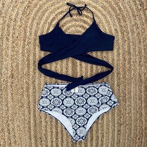 Wrap top high waist swimsuit